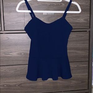 Navy blue blouse with black open thin straps